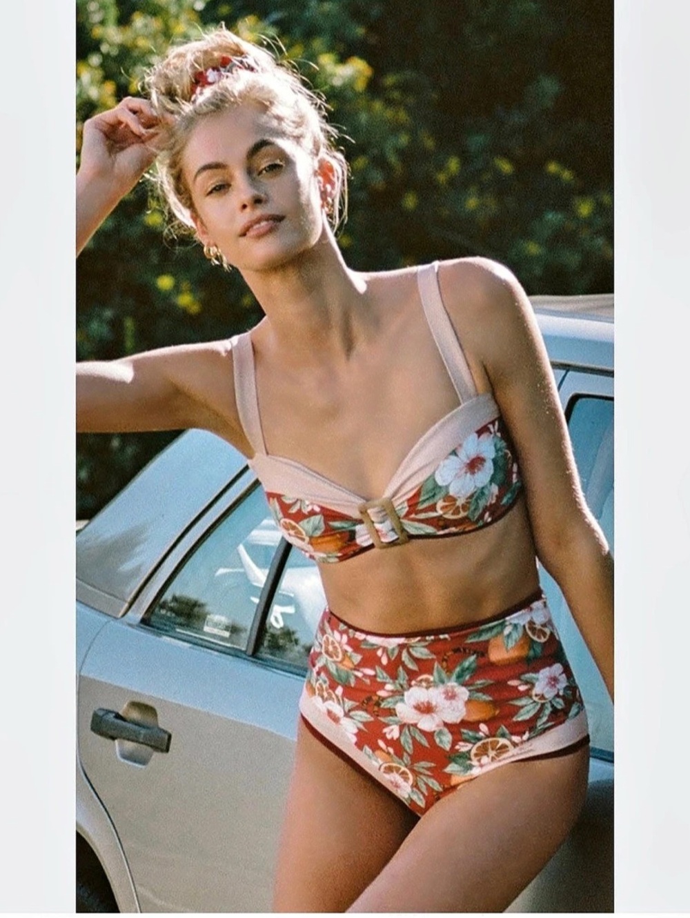 Visual Mood Leda High-waist Bikini Set Floral Bikini Set Red & Pink L